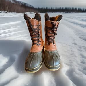 LL BEAN Boots Mens 12 M Brown Tumbled Leather Waterproof Snow Duck Boot Lace Up